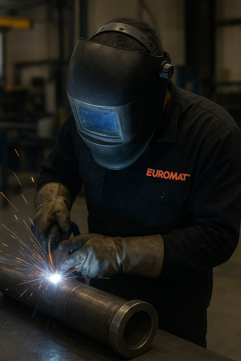 La précision avant tout : la soudure manuelle des tourillons sur nos vérins hydrauliques